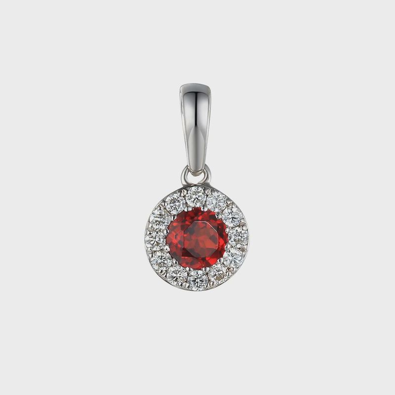 9ct White Gold January Birthstone Garnet and Diamond Cluster Round Pendant