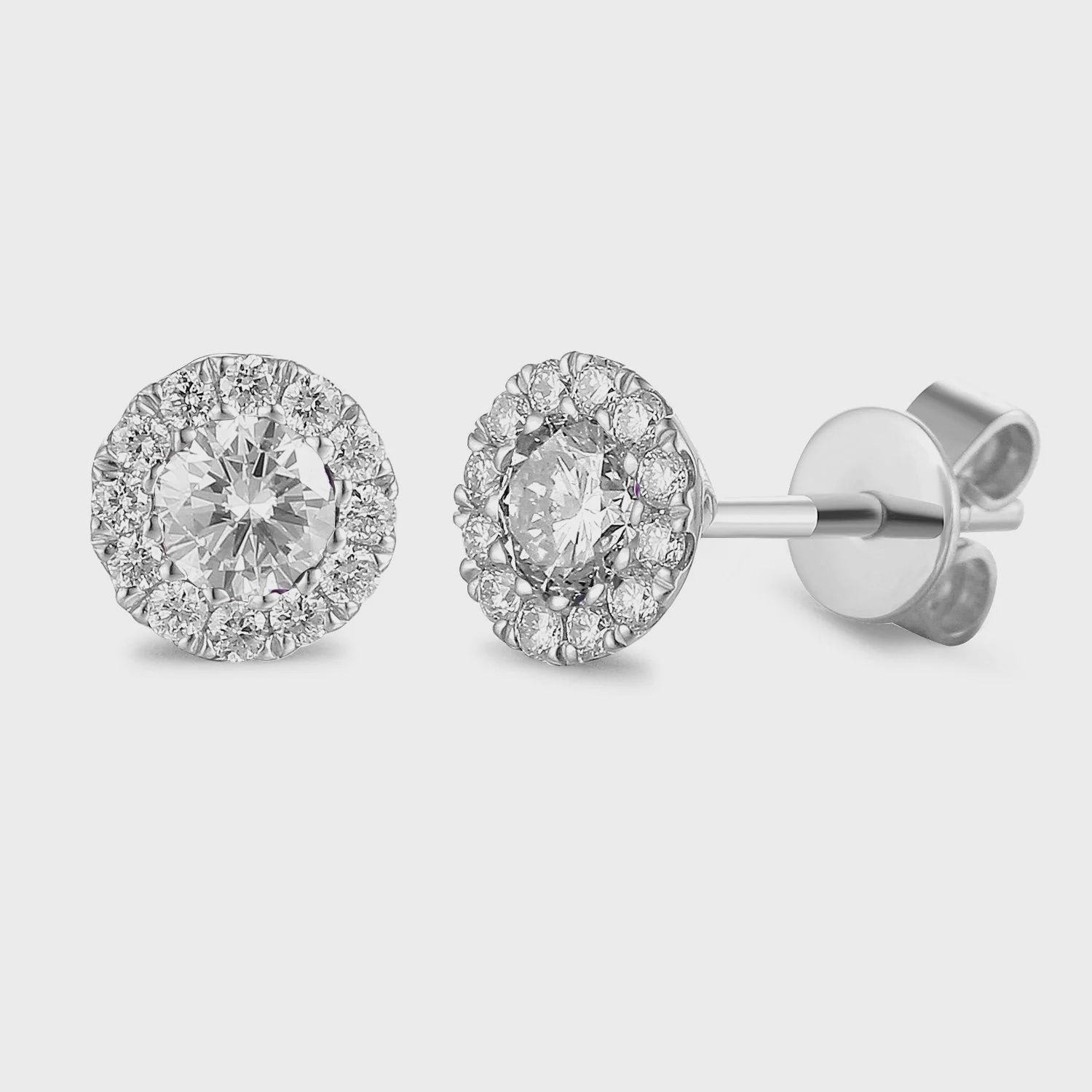 9ct White Gold April Birthstone Round Diamond Cluster Gold Studs