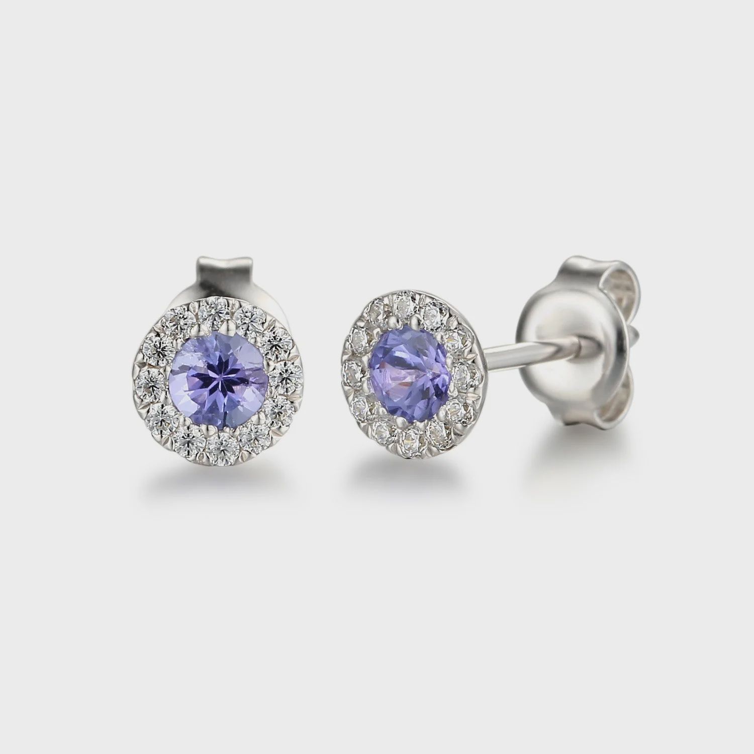 9ct White Gold December Birthstone Round Tanzanite and Diamond Cluster Studs