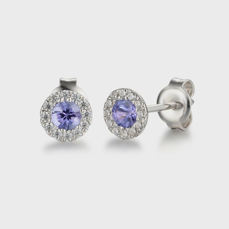 9ct White Gold December Birthstone Round Tanzanite and Diamond Cluster Studs 9ct White Gold December Birthstone Round Tanzanite and Diamond Cluster Studs