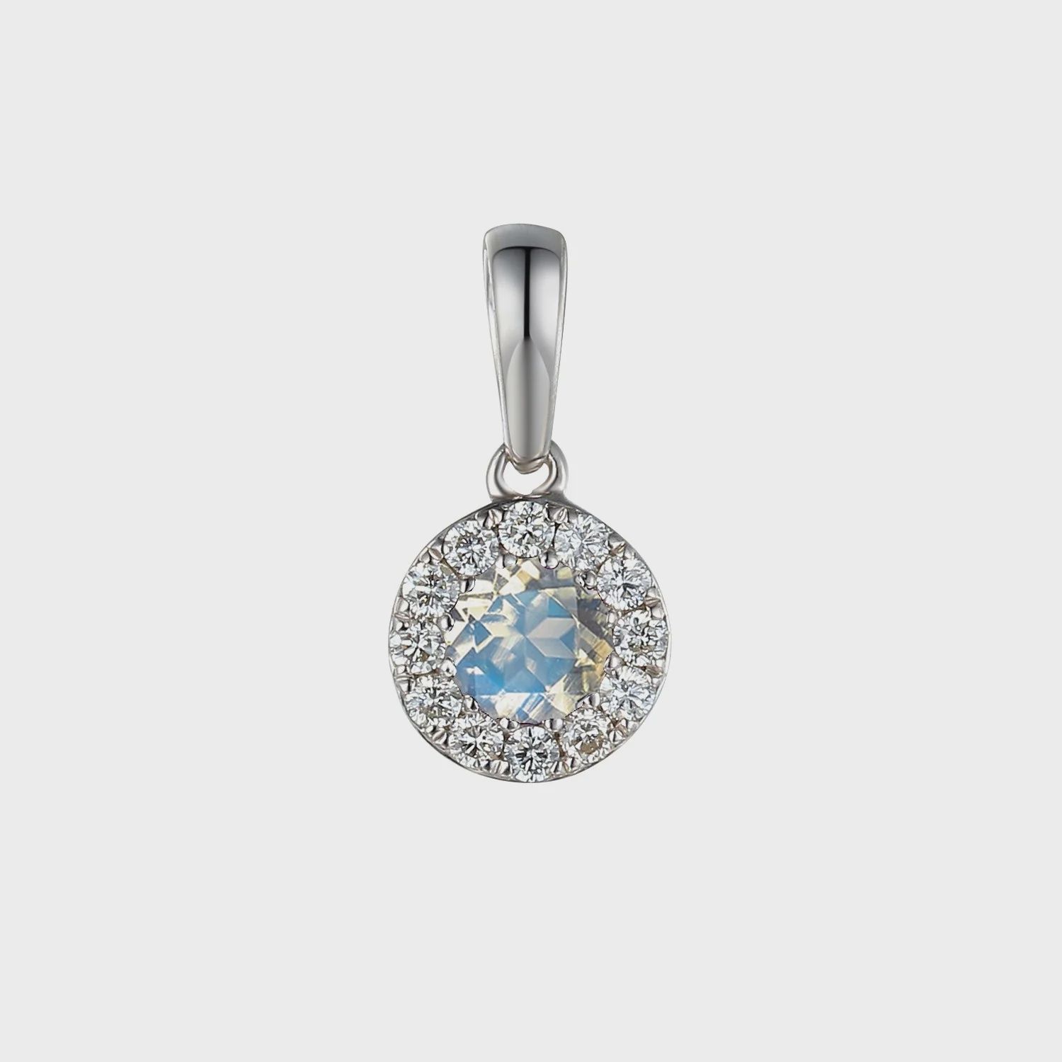 9ct White Gold Moonstone 0.23ct &amp; Diamond 0.13ct Pendant