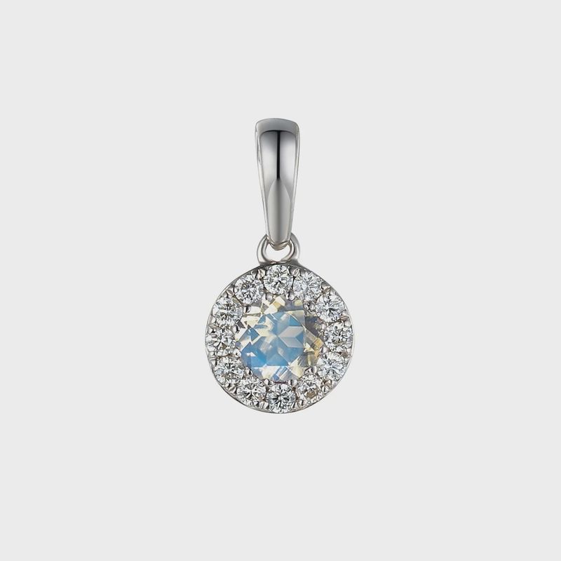9ct White Gold Moonstone 0.23ct &amp; Diamond 0.13ct Pendant
