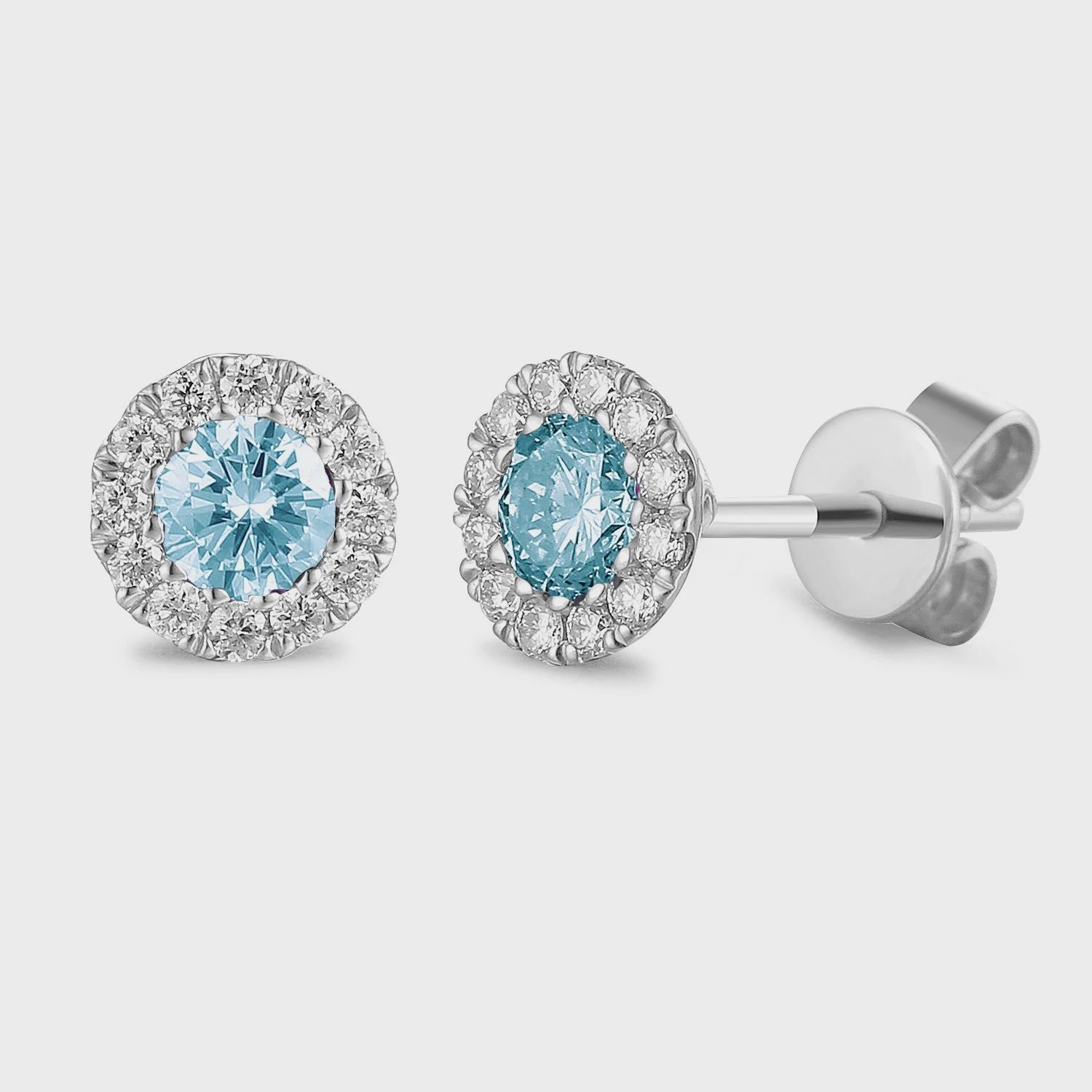 9ct White Gold March Birthstone Round Aqua and Diamond Cluster Studs