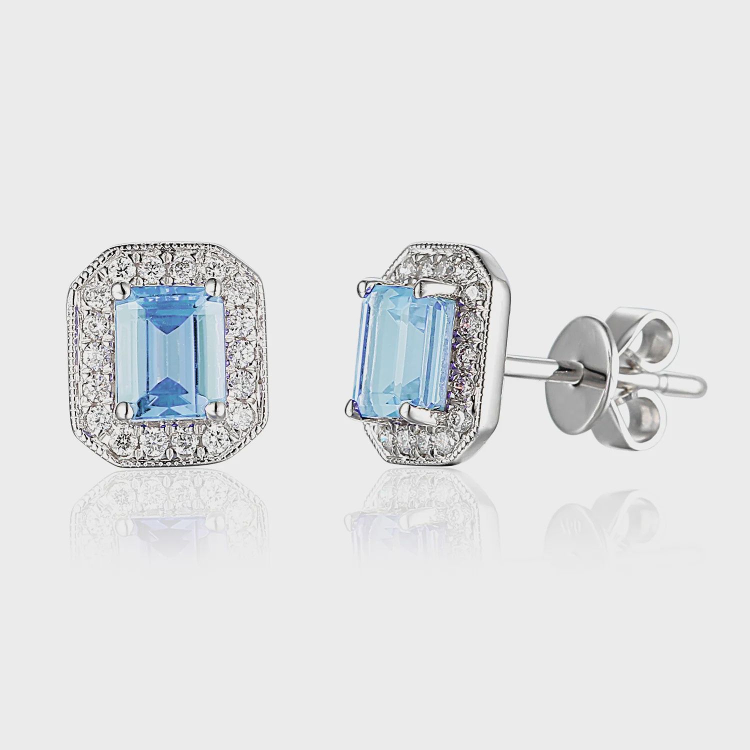 18ct White Gold Aquamarine &amp; Diamonds Earrings