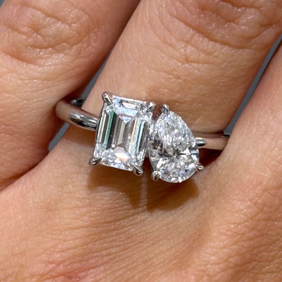 Platinum &#39;Toi Et Moi&#39; Pear &amp; Emerald Lab-Grown Diamond Ring 2.10ct