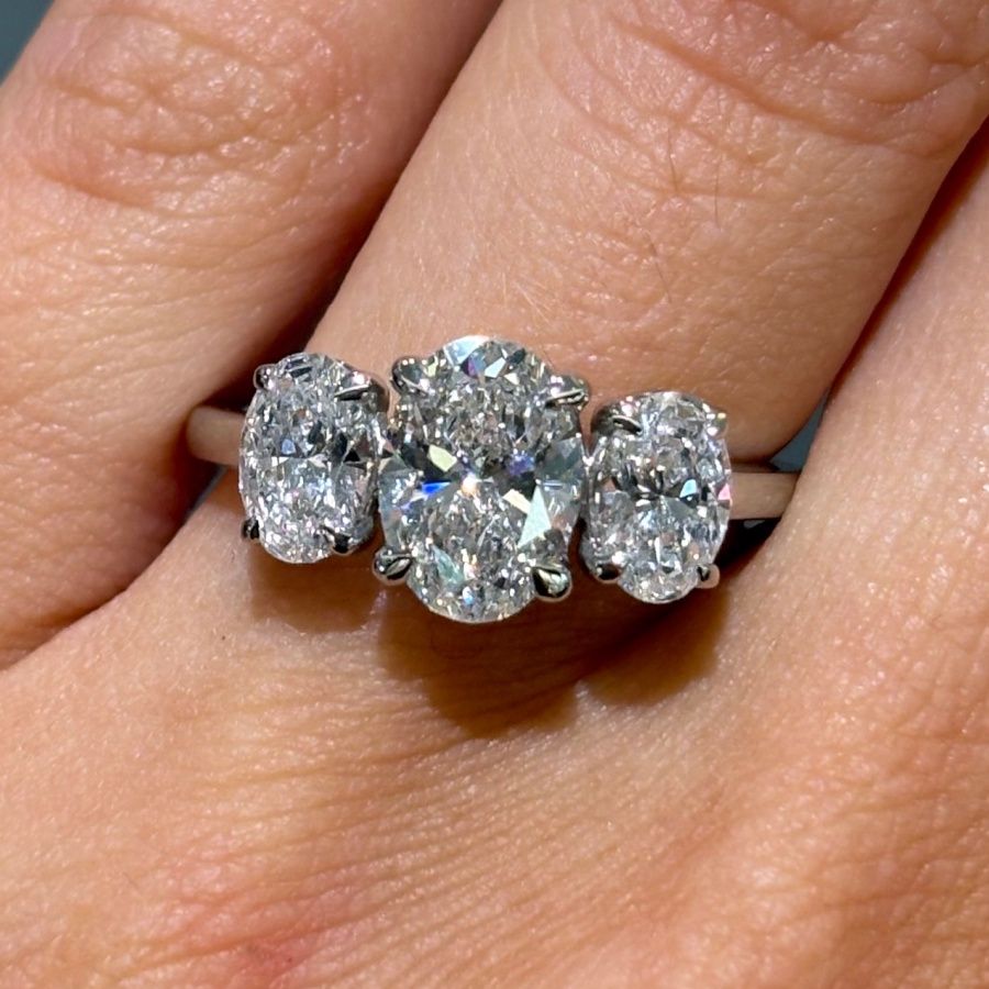Platinum 2.20ct Oval Lab-Grown Diamond Three Stone Trilogy Ring