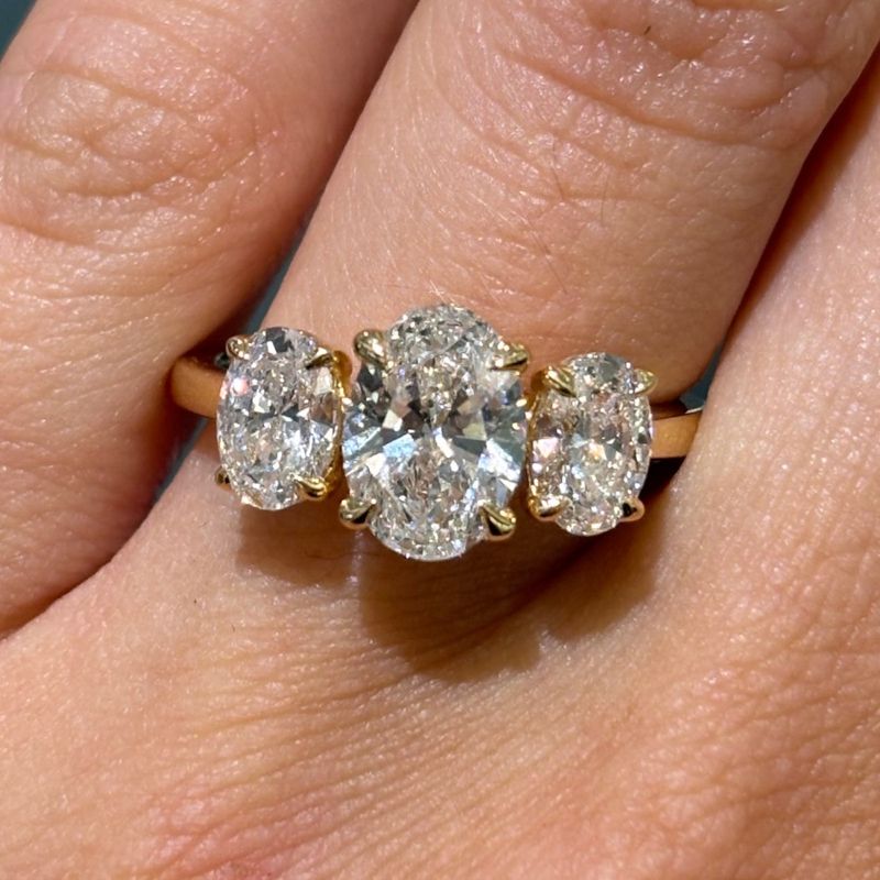 18ct Yellow Gold Lab-Grown Diamond Oval Three Stone Trilogy Ring