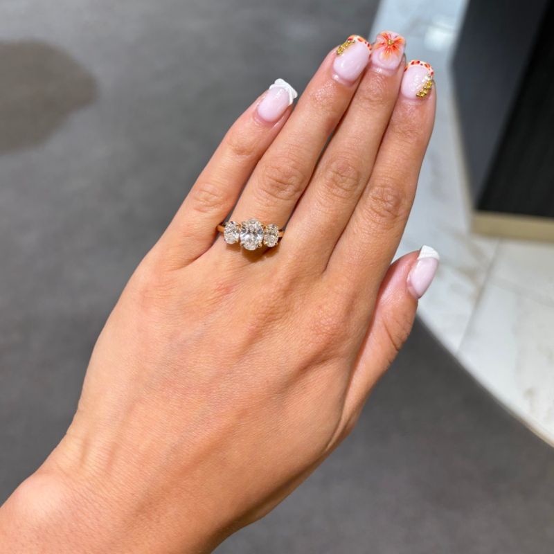 18ct Yellow Gold Lab-Grown Diamond Oval Three Stone Trilogy Ring