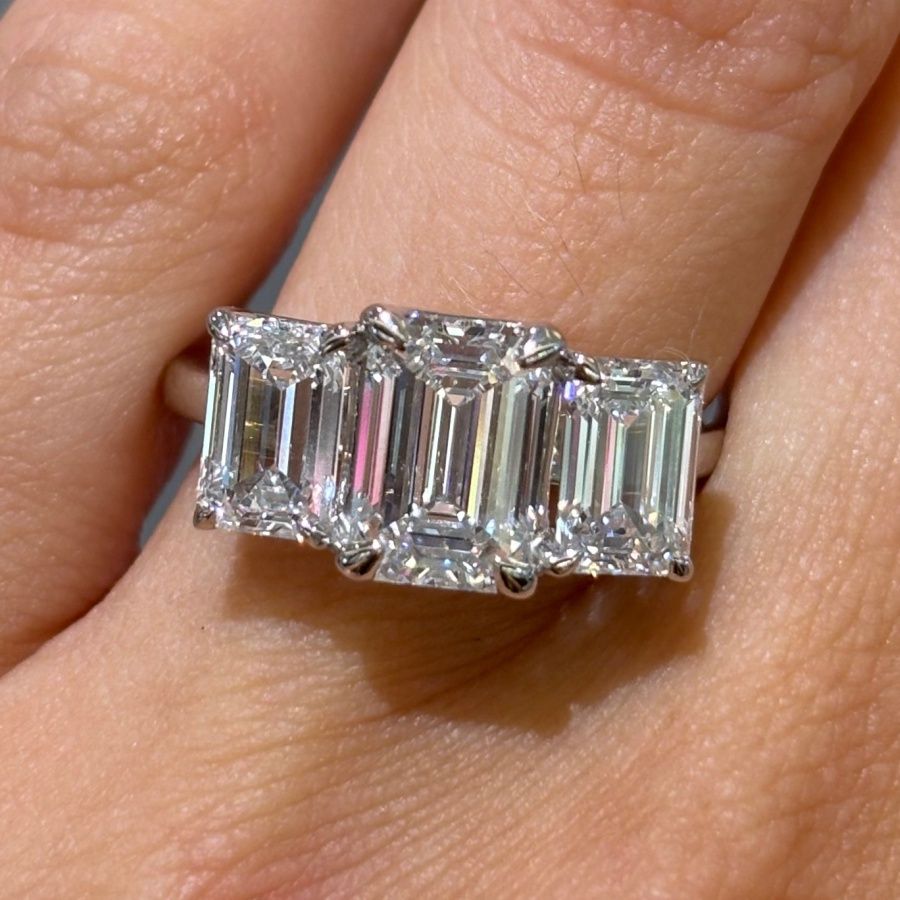 Platinum Lab-Grown Diamond Three Stone Emerald Cut Ring 4.00ct