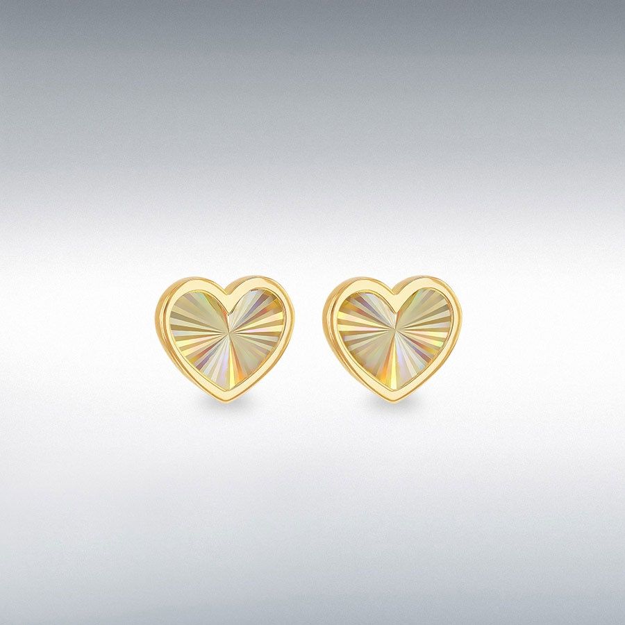 9ct Yellow Gold Rainbow Heart Stud Earrings