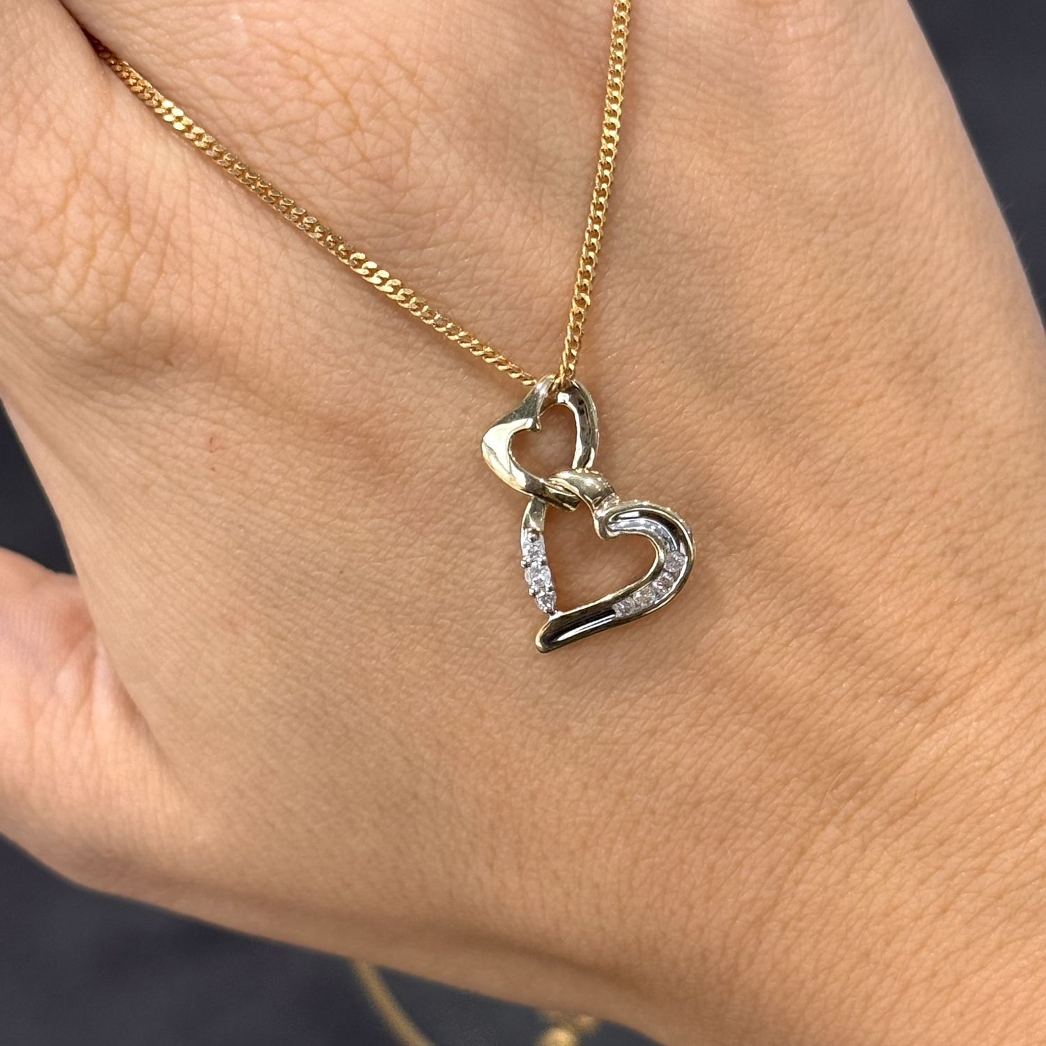 Pre-Owned 9ct Yellow Gold Double Heart Diamond Pendant