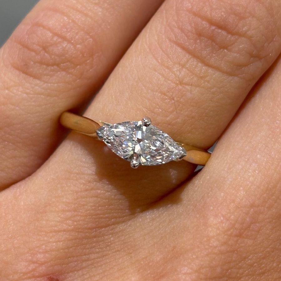 18ct Yellow Gold 0.74ct Natural Marquise Diamond Solitaire Ring
