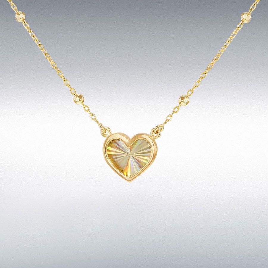 9ct Yellow Gold Rainbow Heart Adjustable Trace and Ball Necklace 17&quot;-18&quot;