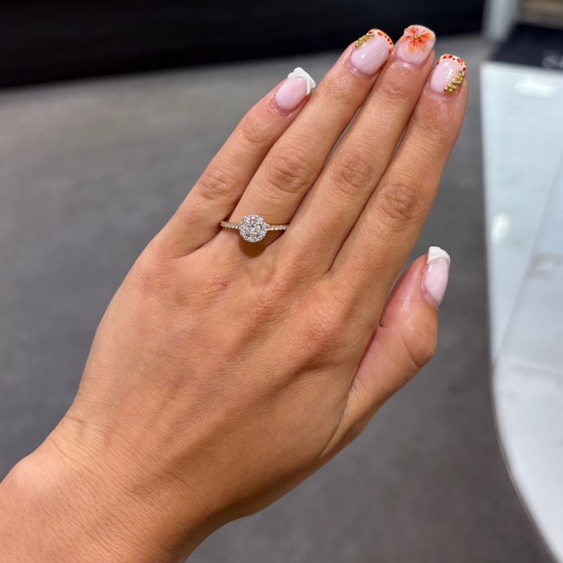 9ct Yellow Gold 0.57ct Natural Round Brilliant Diamond Halo Ring