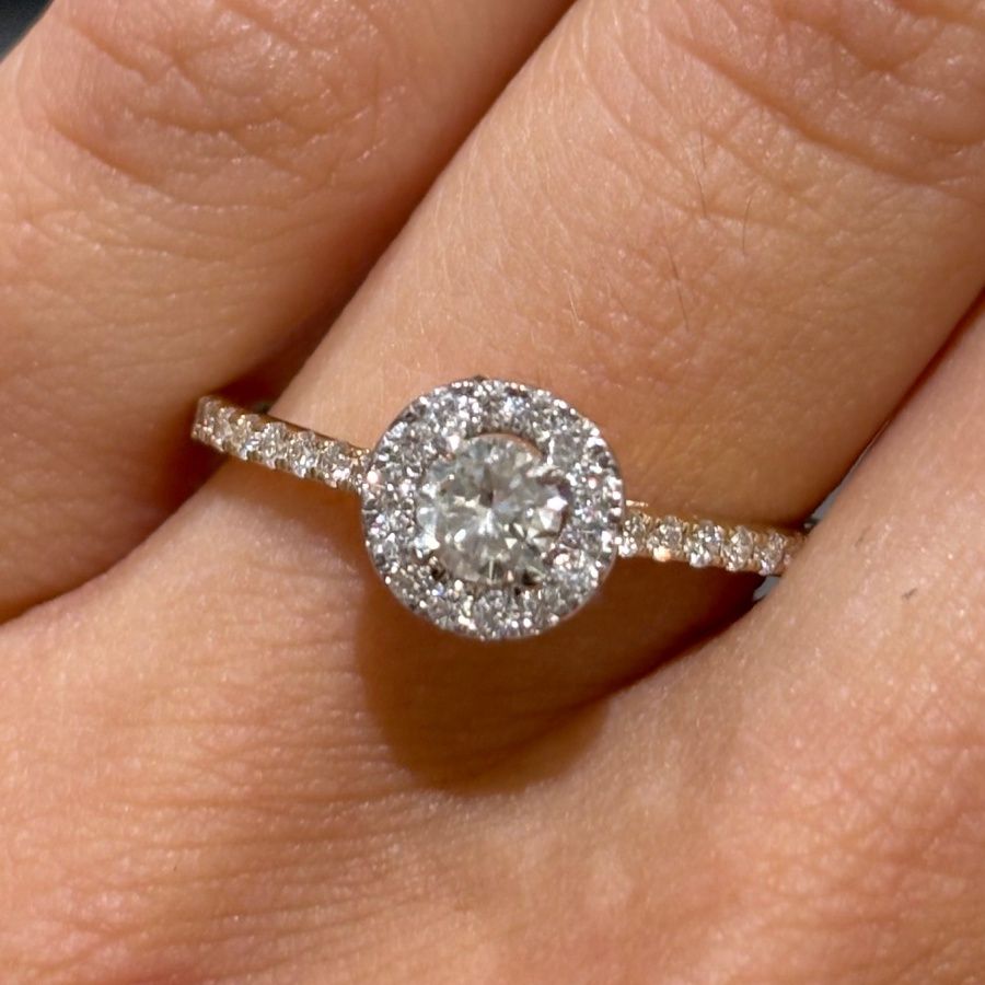 9ct Yellow Gold 0.57ct Natural Round Brilliant Diamond Halo Ring