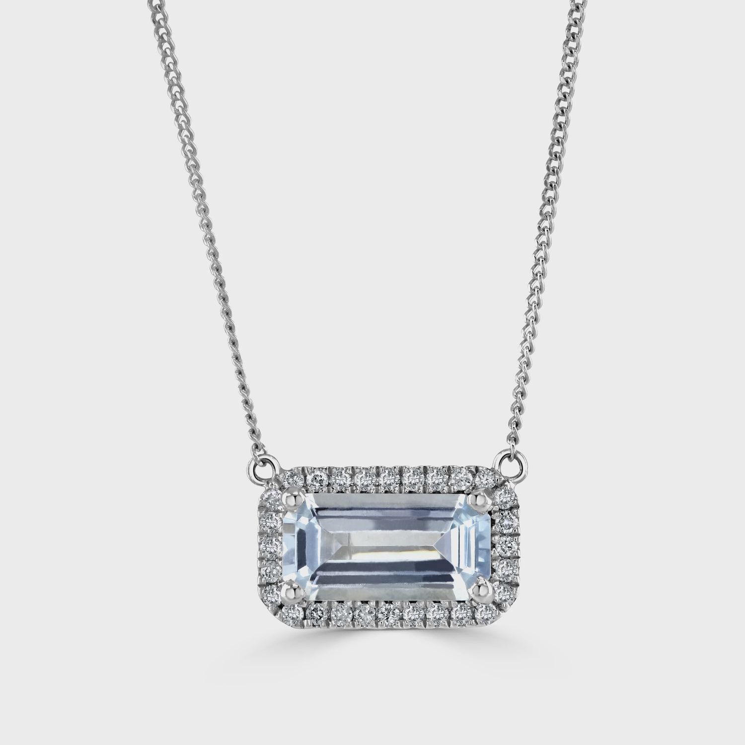 18ct White Gold .95pt Aquamarine &amp; .13pt Diamond Necklace