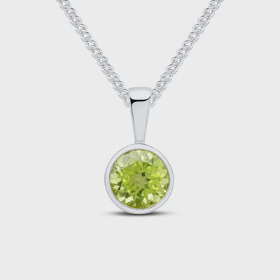 9ct White Gold 6mm Round Peridot Rubover Pendant 9ct White Gold 6mm Round Peridot Rubover Pendant