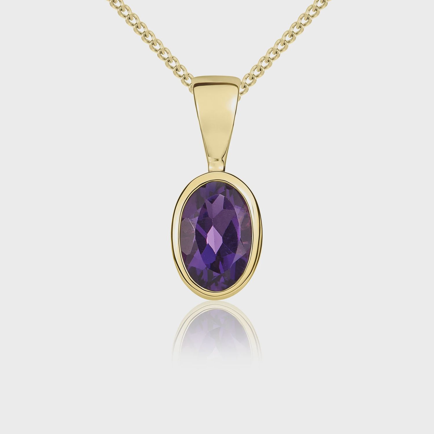 9ct Yellow Gold Oval Amethyst Rubover Pendant 0.41ct