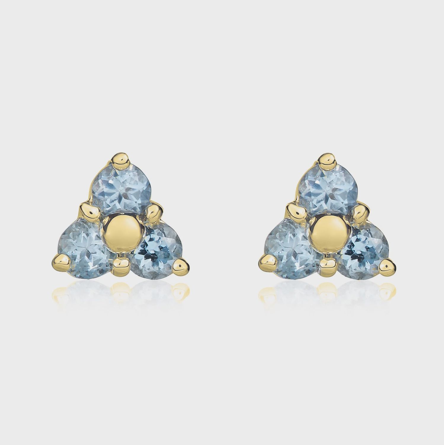 9ct Yellow Gold Aquamarine Trefoil Stud Earrings