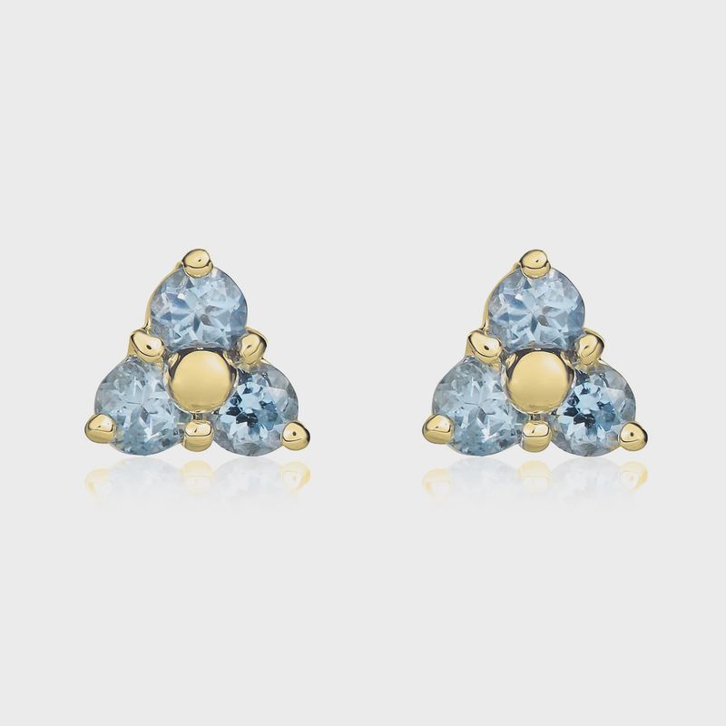 9ct Yellow Gold Aquamarine Trefoil Stud Earrings 9ct Yellow Gold Aquamarine Trefoil Stud Earrings