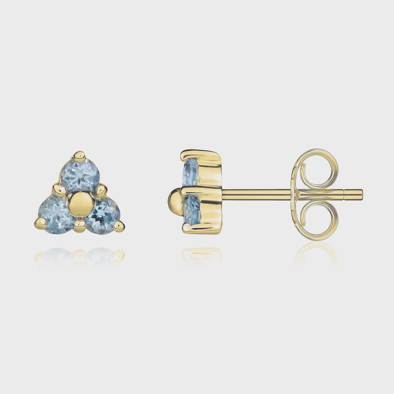9ct Yellow Gold Aquamarine Trefoil Stud Earrings