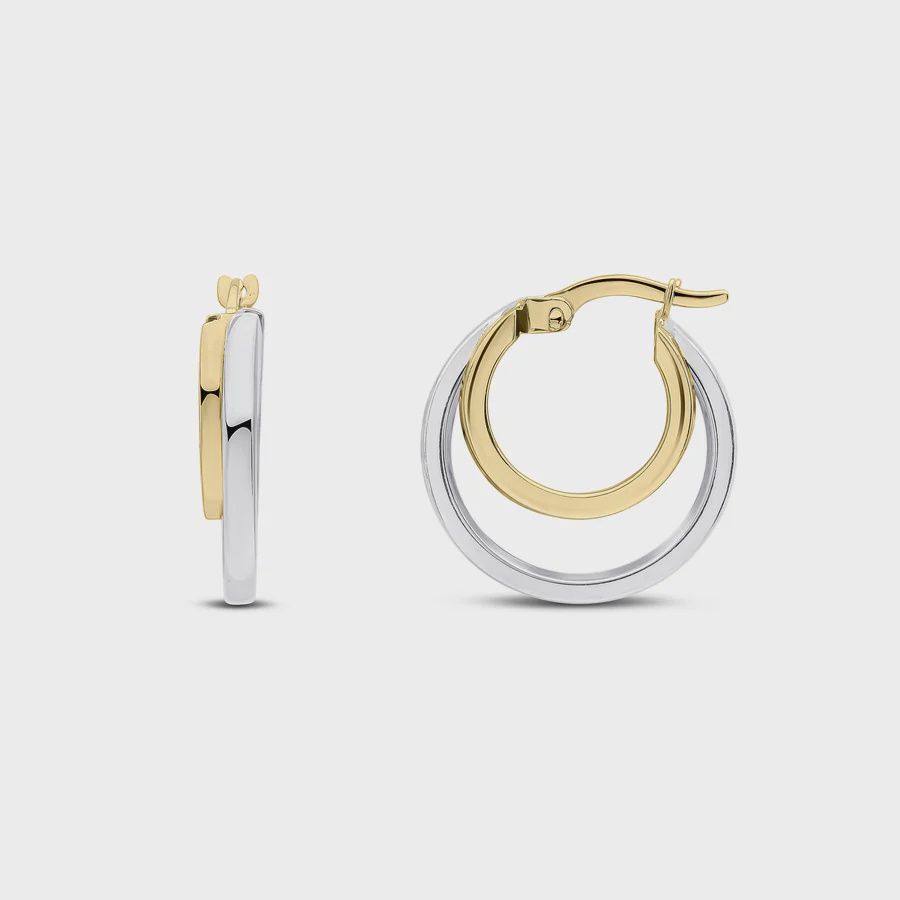9ct Yellow &amp; White Gold Double Hoop Earrings