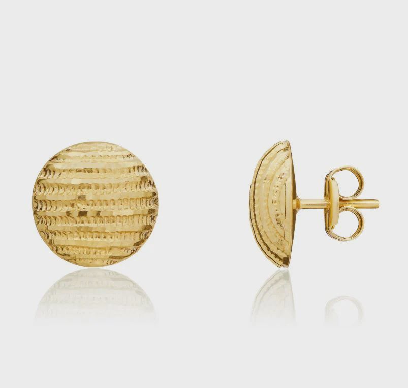 9ct Yellow Gold Diamond-Cut Domed Stud Earrings