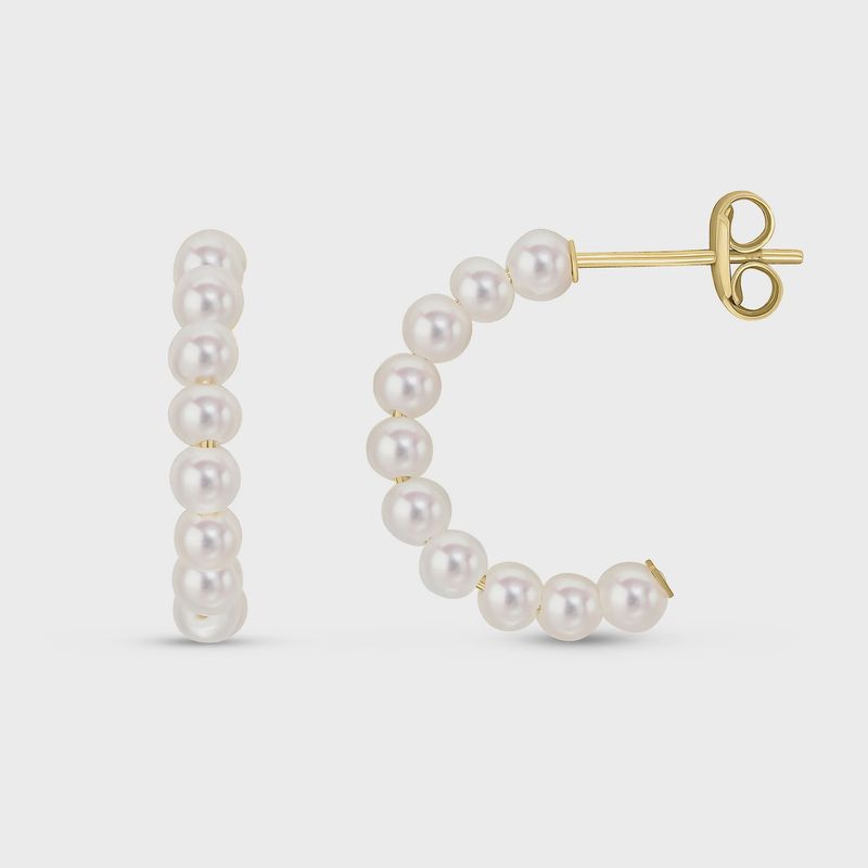 9ct Yellow Gold Pearl Half Hoop Earrings