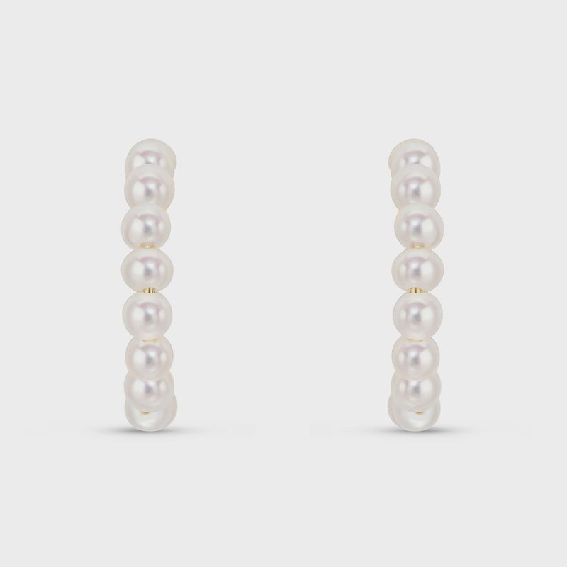 9ct Yellow Gold Pearl Half Hoop Earrings