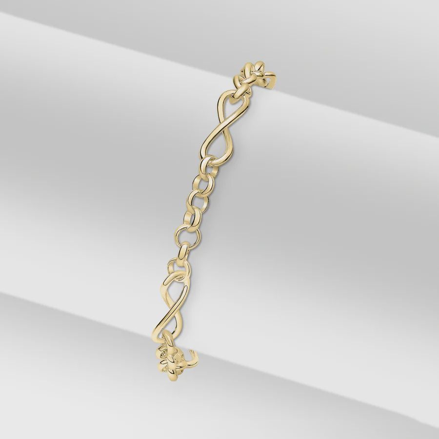 Silver 18ct Yellow Gold Plated Vermeil 6.3mm Handmade Infinity Belcher Bracelet