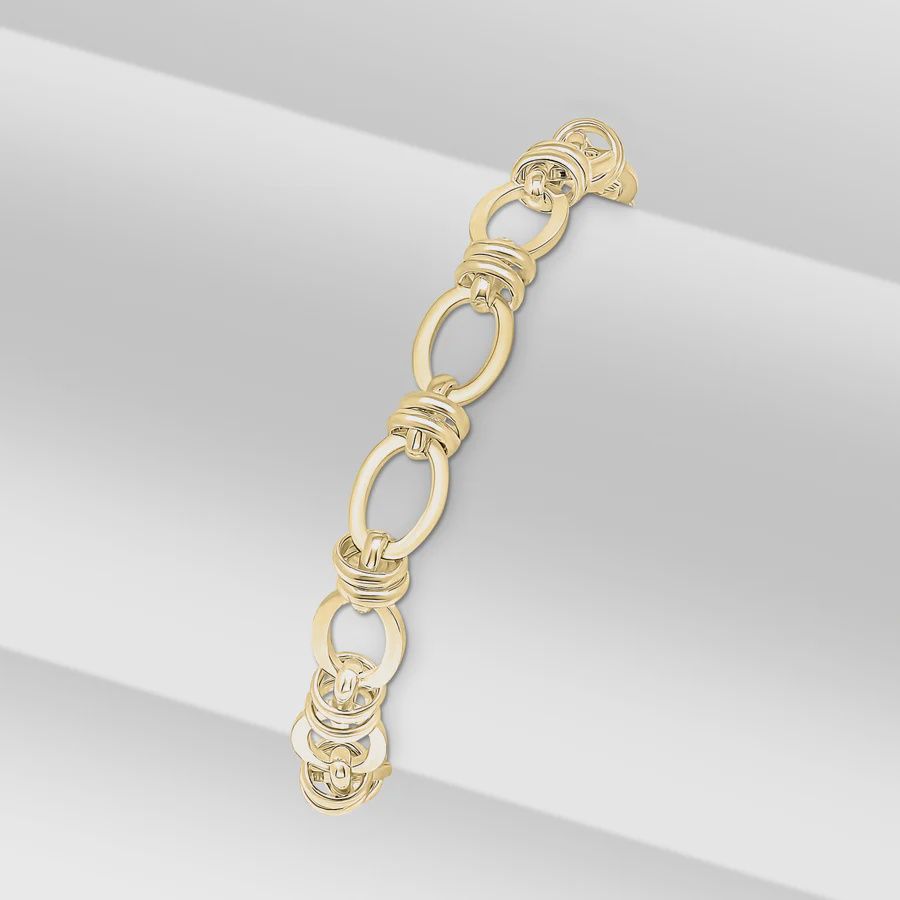 Silver 18ct Yellow Gold Plated Vermeil 7.1mm Handmade Square Oval Bracelet 7.5&quot;