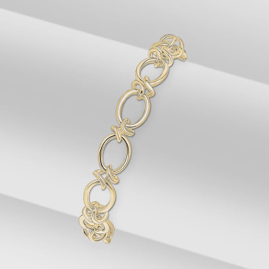 Silver 18ct Yellow Gold Plated Vermeil 8mm Handmade Oval Knot Bracelet 7.5&quot;