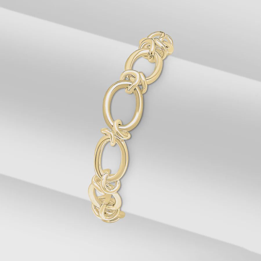 Silver 18ct Yellow Gold Plated Vermeil 10mm Handmade Oval Knot Bracelet 7.5&quot;