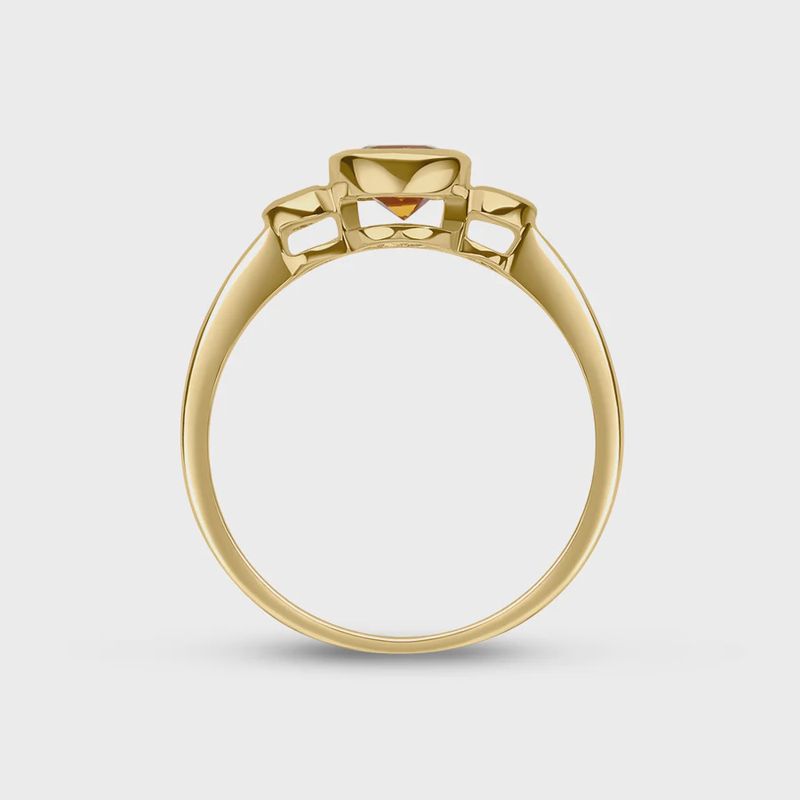 9CT Yellow Gold Round Citrine & Diamond Rubover Three Stone Ring 5mm