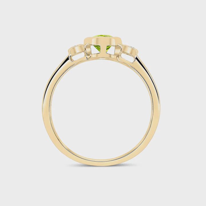 9ct Yellow Gold Oval Peridot & Diamond Three Stone Ring