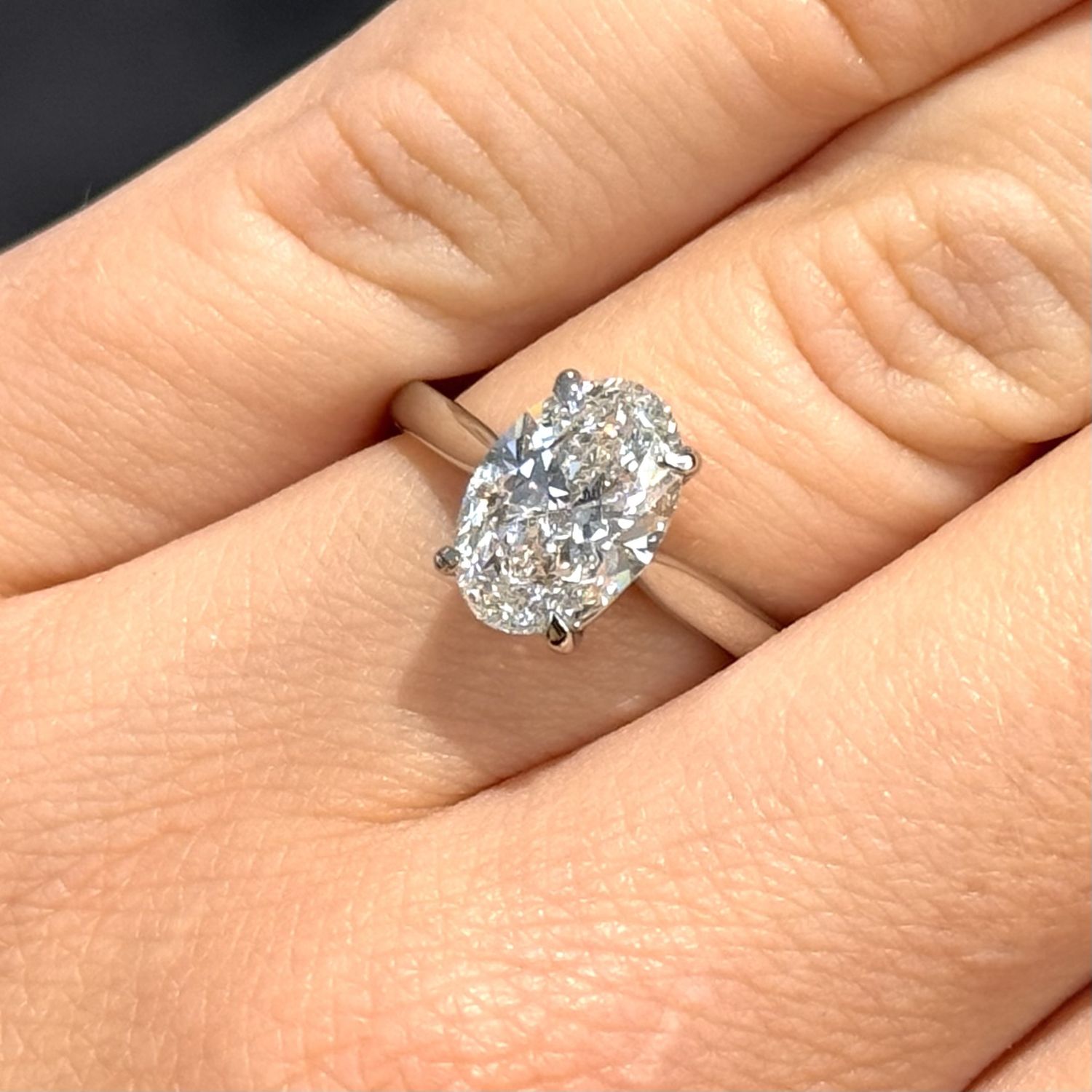 Platinum 2.05ct G VVS2 Oval Cut Lab Grown Diamond Solitaire Ring
