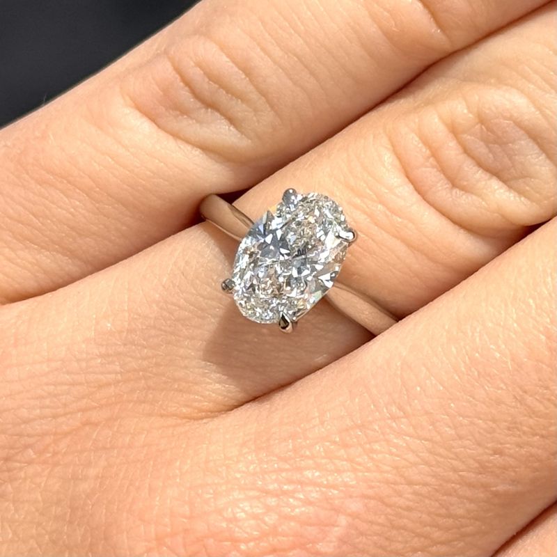 Platinum 2.05ct G VVS2 Oval Cut Lab Grown Diamond Solitaire Ring