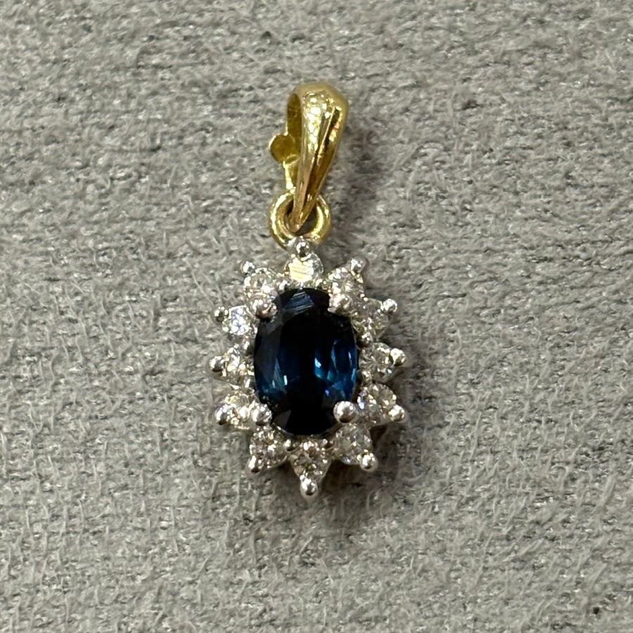 Pre-Owned 18ct Yellow Gold 0.65ct Sapphire &amp; 0.12ct Diamond Pendant