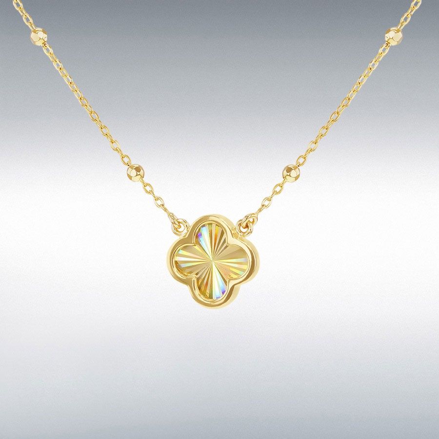 9ct Yellow Gold Rainbow Petal Adjustable Trace and Ball Necklace 17&quot;-18&quot;
