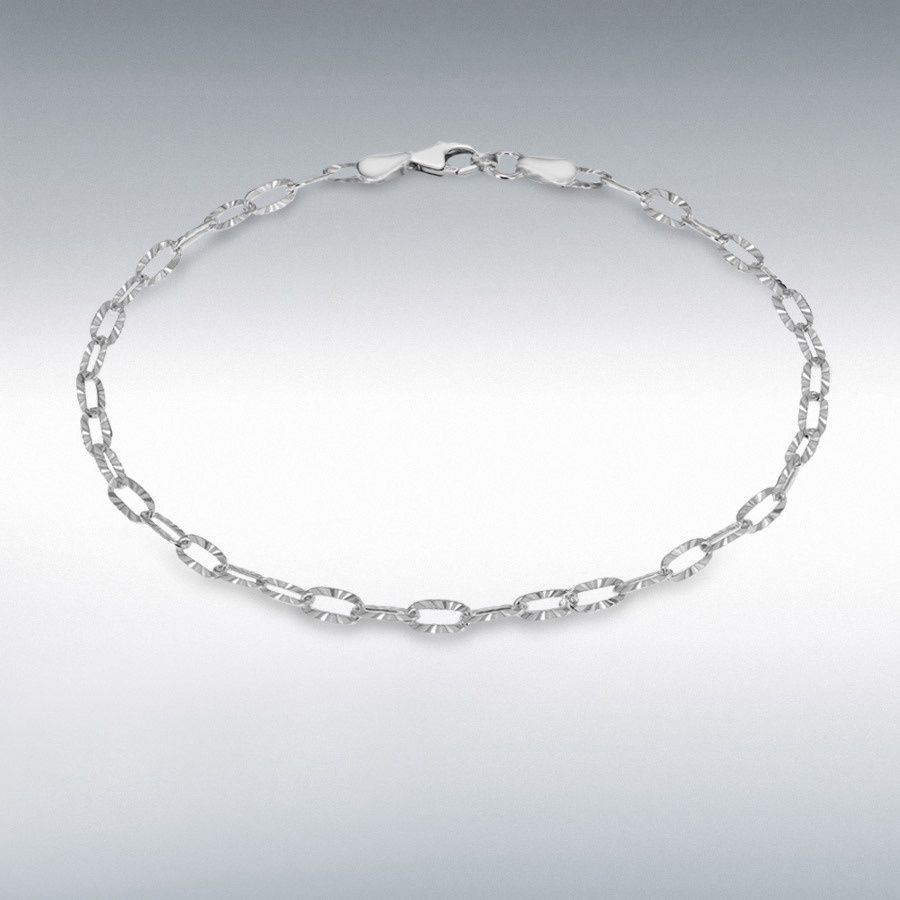 Sterling Silver 2.7mm Diamond Cut Flat Oval Belcher Bracelet 7&quot;