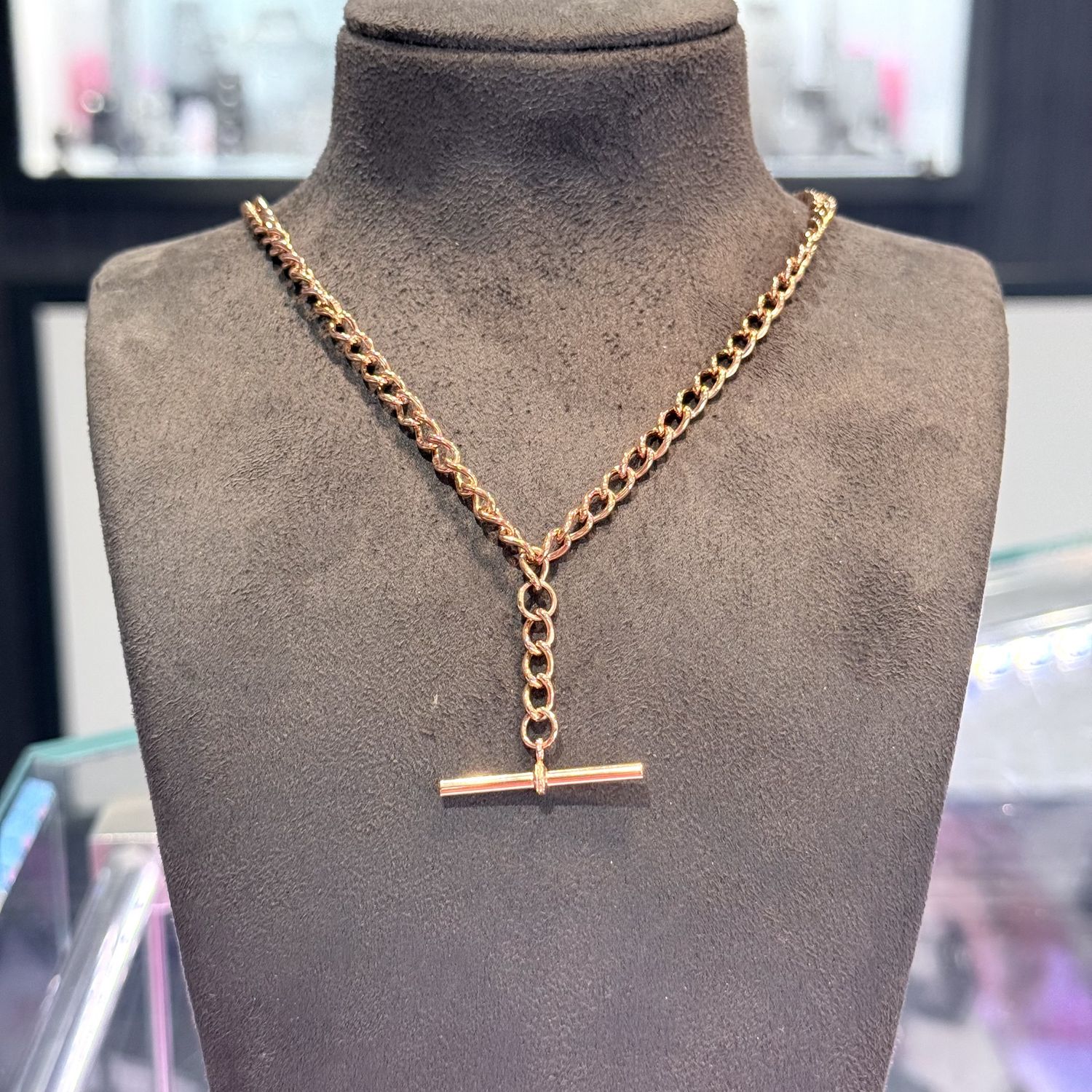 Pre-Owned 9ct Rose Gold Curb T-Bar Chain 18” 22.8g