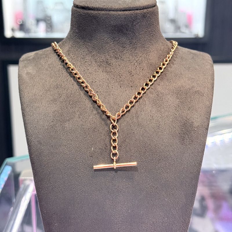 Pre-Owned 9ct Rose Gold Curb T-Bar Chain 18” 22.8g