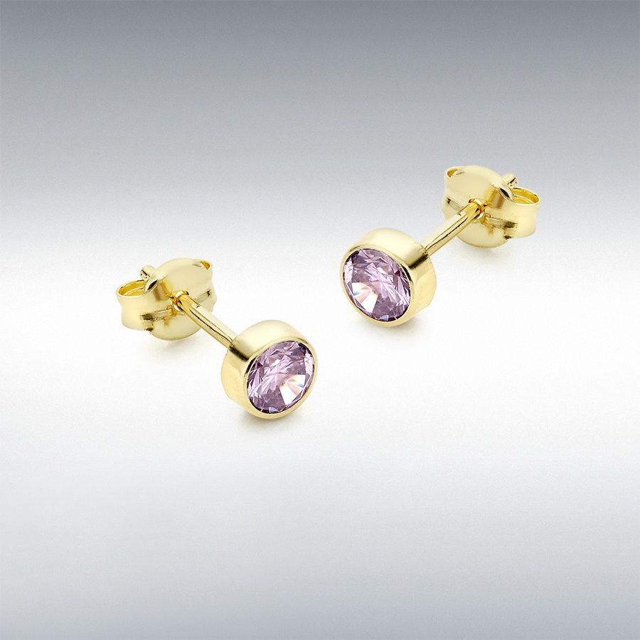 9ct Yellow Gold Lilac CZ 4.5mm Stud Earrings