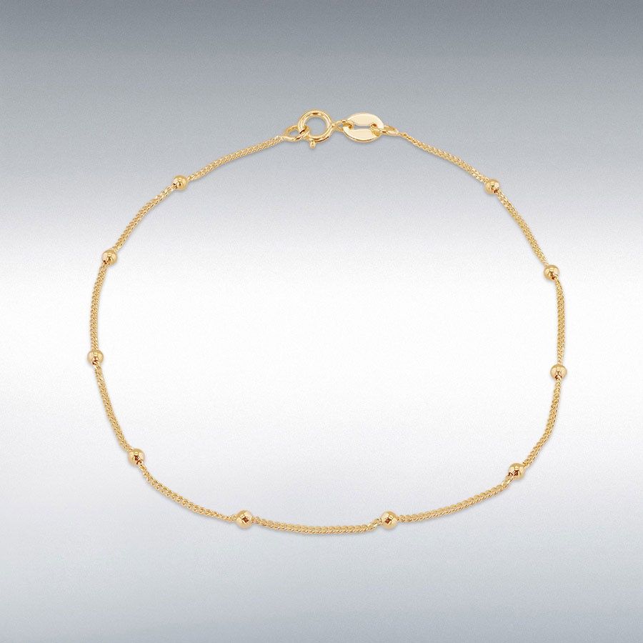 9ct Yellow Gold Curb and Ball Bracelet 7&quot;