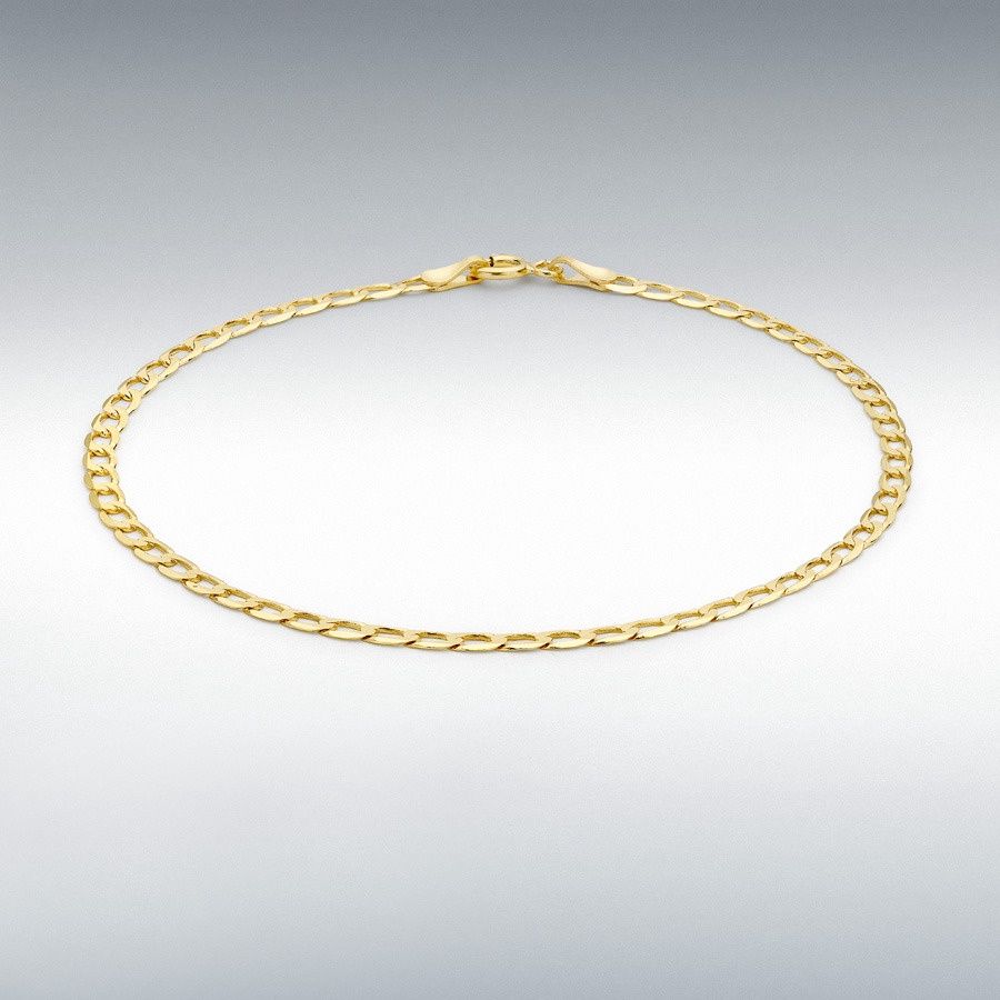 9ct Yellow Gold 60 Diamond Cut Flat Curb Bracelet 7.5&quot;