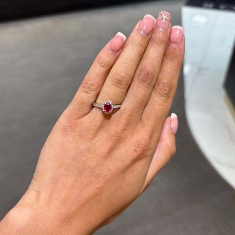 18ct White Gold 0.80ct Oval Cut Ruby &amp; 0.30ct Diamond Ring