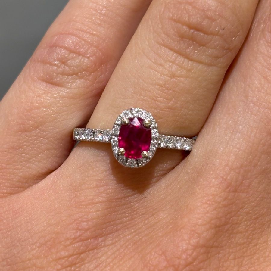 18ct White Gold 0.80ct Oval Cut Ruby &amp; 0.30ct Diamond Ring