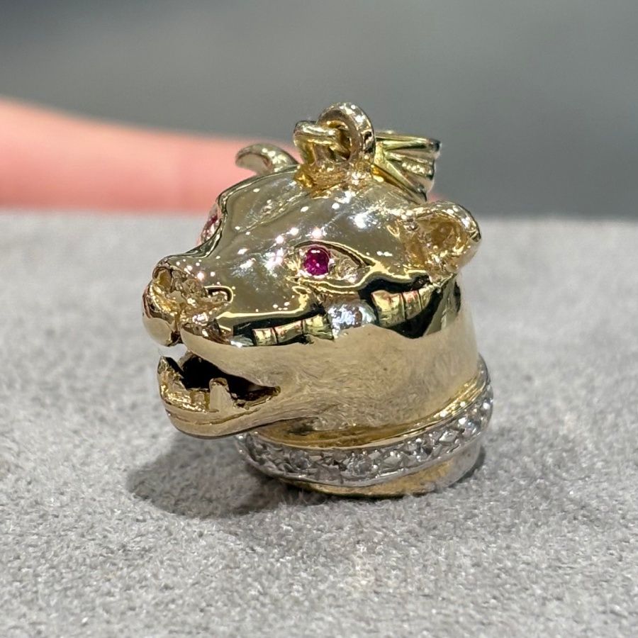 Pre-Owned 9ct Yellow Gold Pitbull Head Pendant
