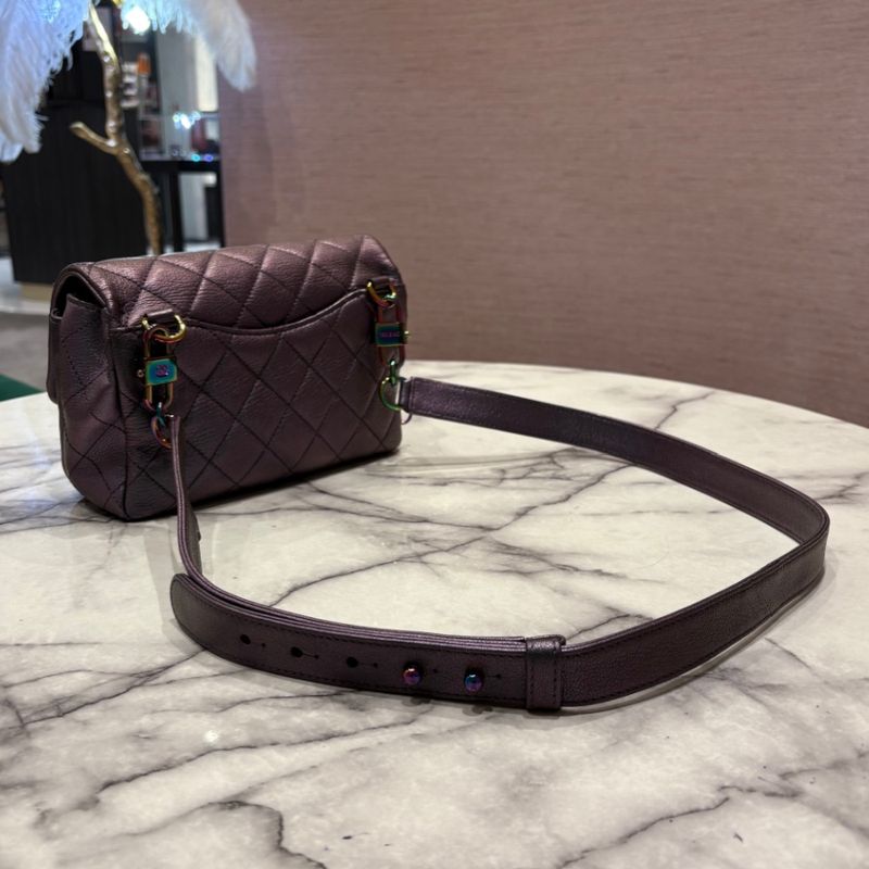 Pre-Owned Chanel Small Purple Iridescent Goatskin Double Carry