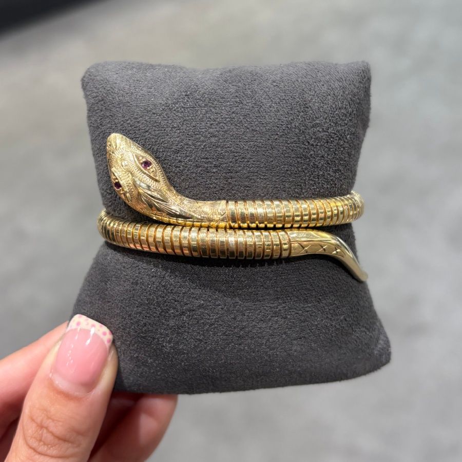 Pre-Owned 9ct Snake Bangle Ruby Eyes
